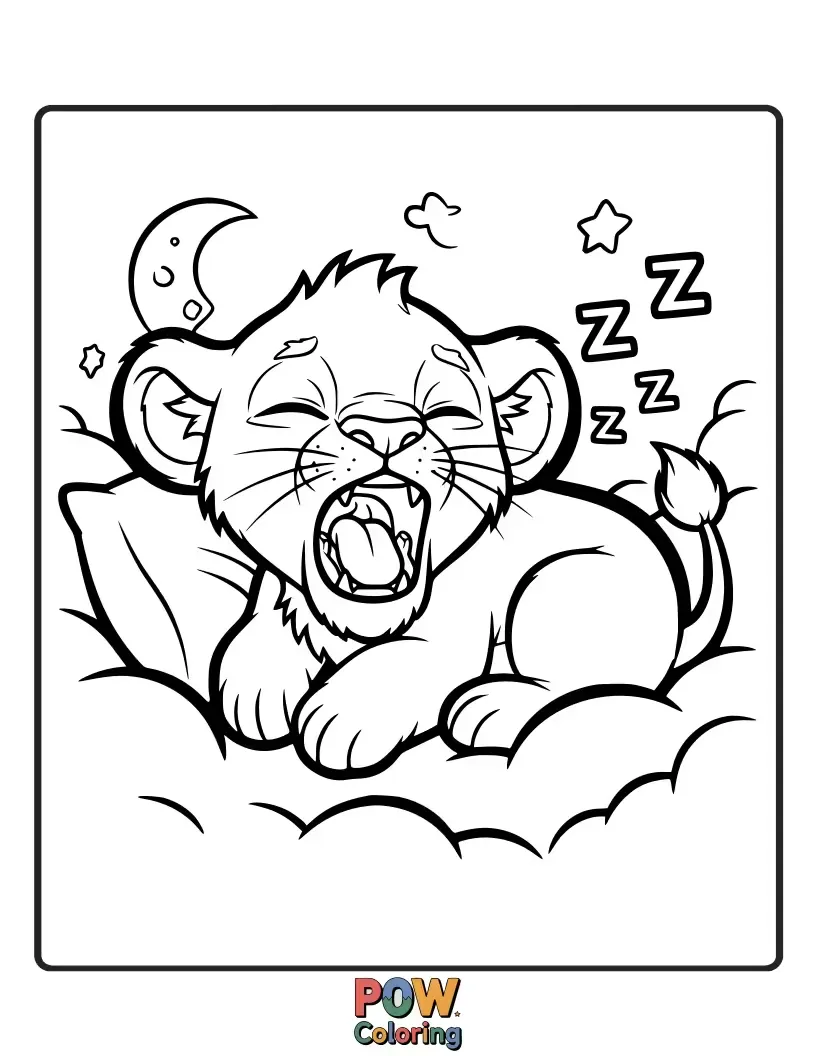 Free coloring page of A yawning cub shows off its tiny teeth and sleepy eyes. Utterly adorable and relatable.