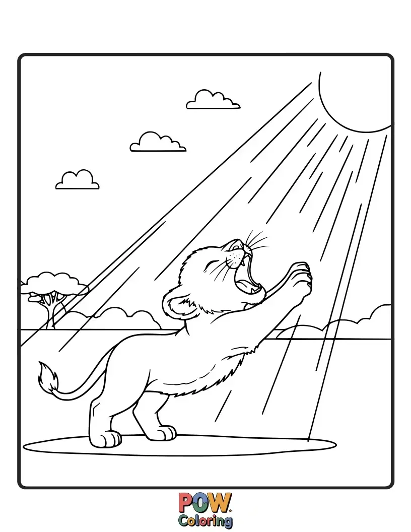 Free coloring page of A content cub stretches lazily in a warm sunbeam, basking in the golden light. Pure bliss.