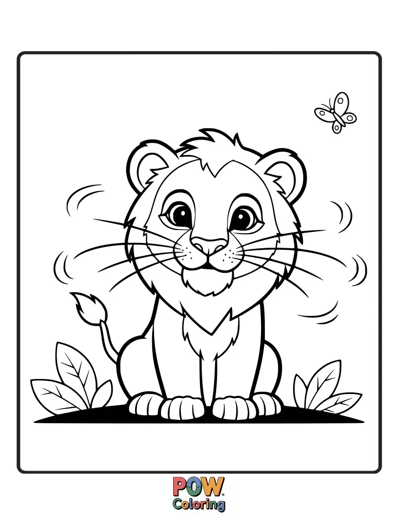 Free coloring page of A focused cub with twitching whiskers patiently watches a ladybug crawl by. Delicate and detailed.