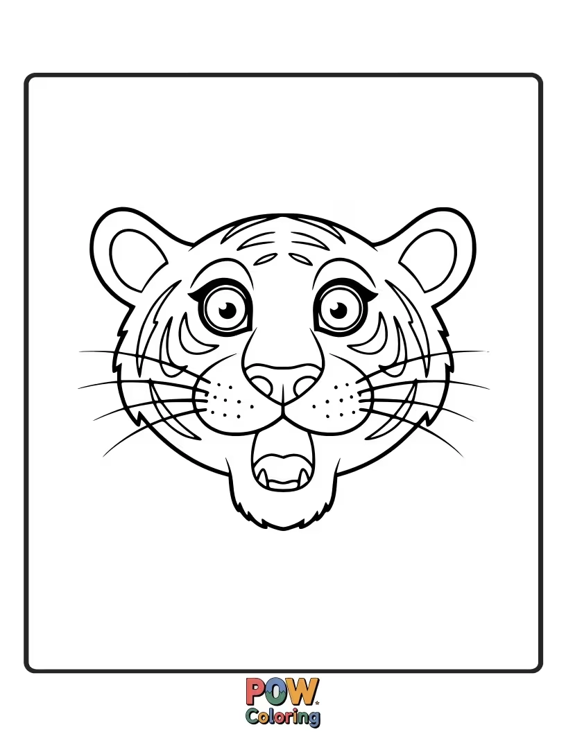 Free coloring page of A wide-eyed baby tiger with a surprised expression, as if it just discovered something amazing. Big discoveries, little cub.