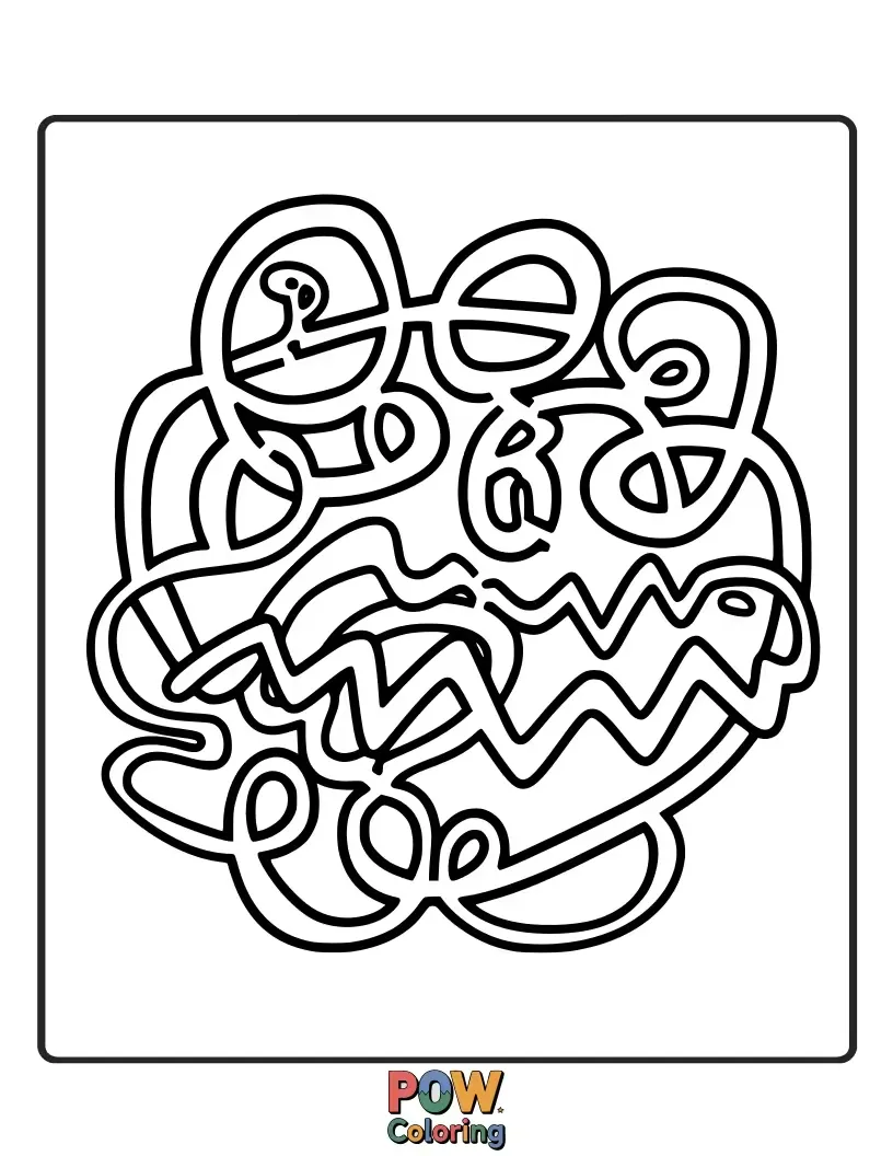 Free coloring page of A messy but happy baby creating abstract art with oversized, colorful crayons. Artistic expression in progress!