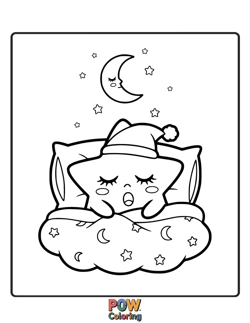 Free coloring page of A gentle baby cradling a small, sleepy star, sharing comforting warmth and quiet nighttime dreams.