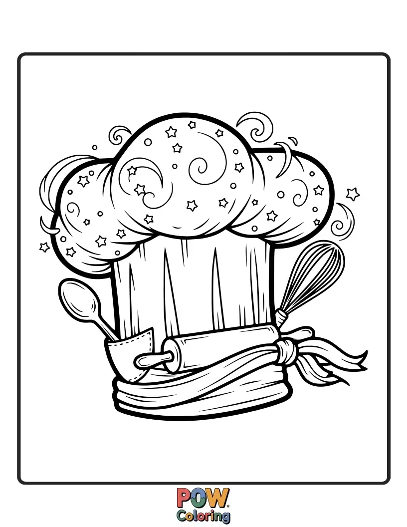 Free coloring page of Barbie's chef's hat glows with magic as she whips up enchanted cupcakes for her animal friends.
