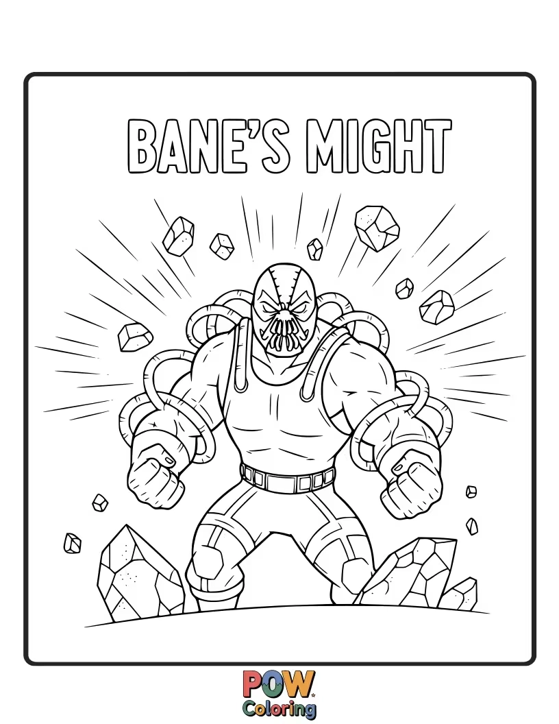 Free coloring page of Batman locked in a brutal physical struggle with the powerful Bane.