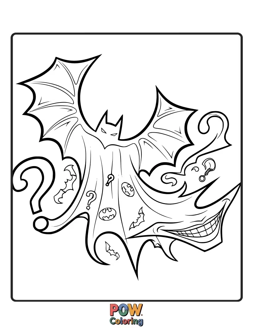 Free coloring page of A close-up of Batman's flowing cape, billowing dramatically in the wind.