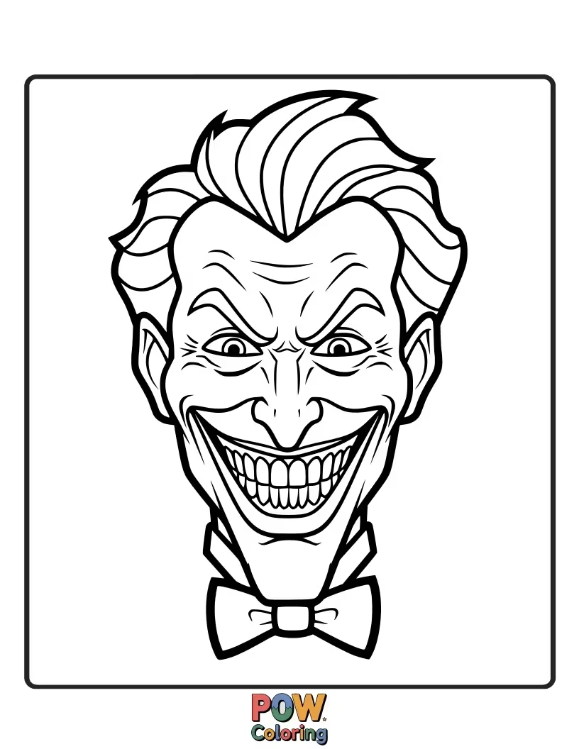 Free coloring page of Batman confronting his arch-nemesis, the Joker, with his signature menacing grin.