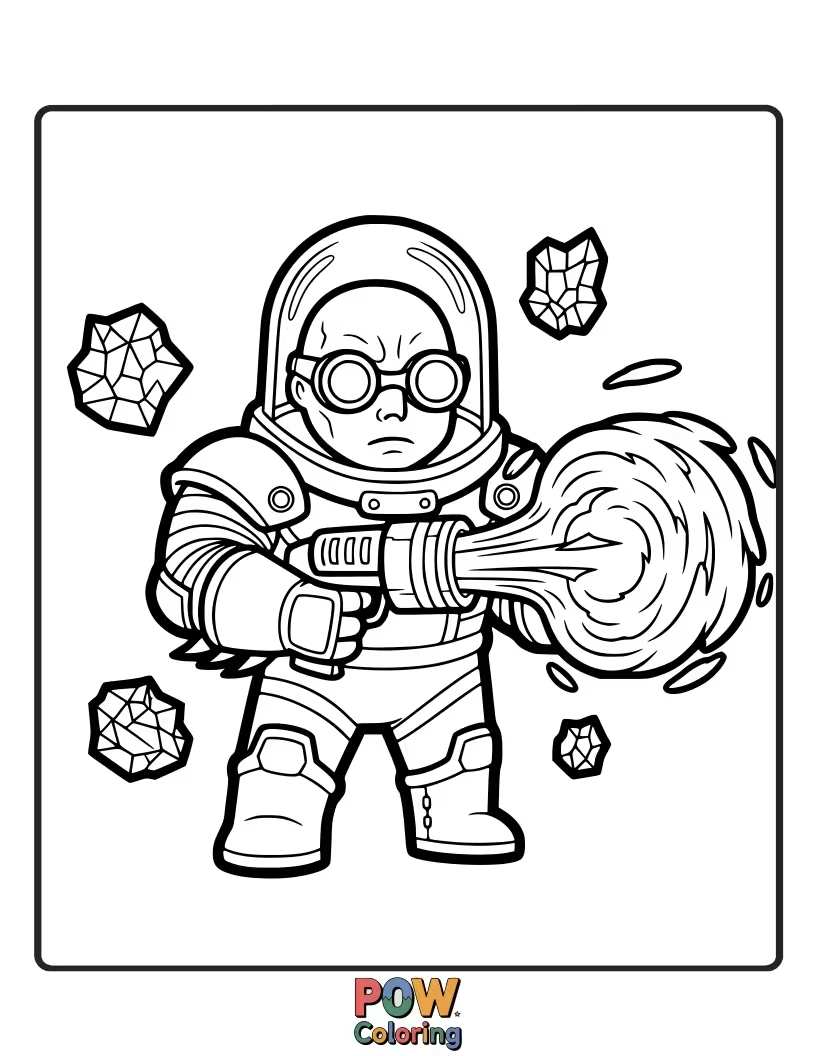 Free coloring page of Batman navigating a frozen cityscape, battling Mr. Freeze's icy blasts.