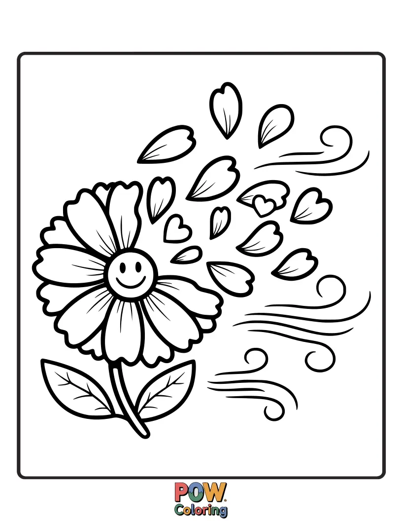 Free coloring page of An elegant illustration of a single, delicate flower with petals gently falling, symbolizing a beautiful and graceful goodbye.