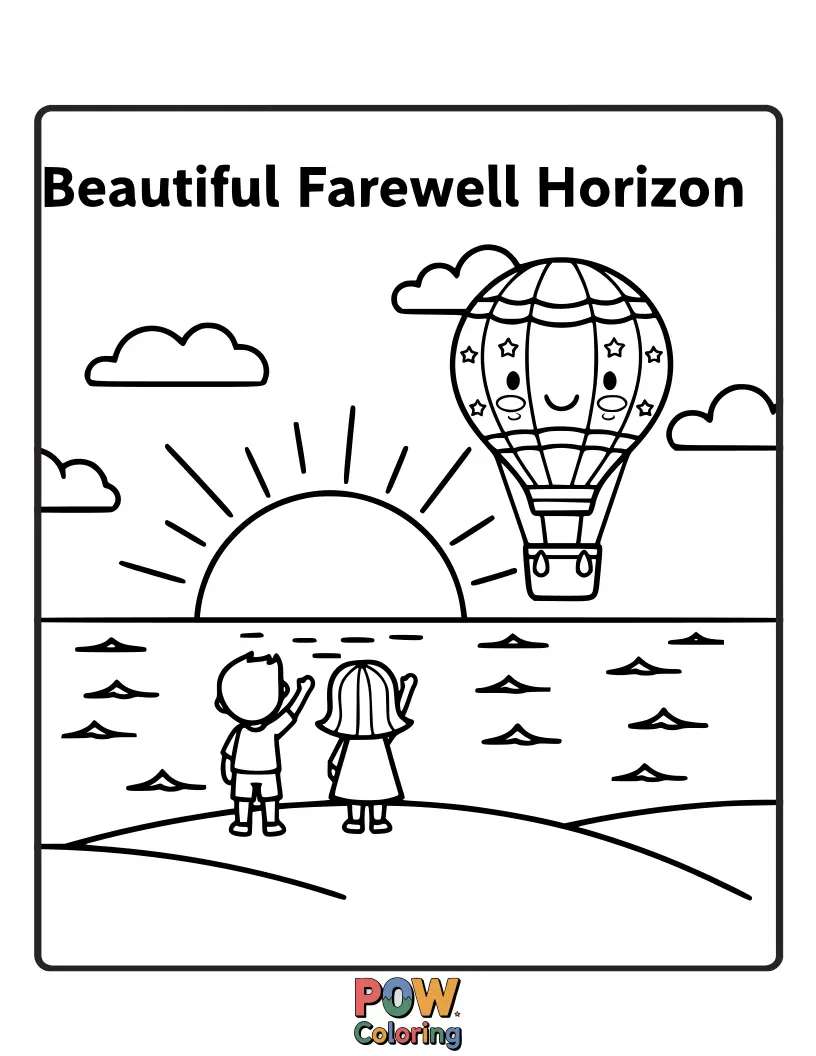 Free coloring page of A serene landscape of rolling hills meeting a colorful sunset, with a single bird flying across the sky.