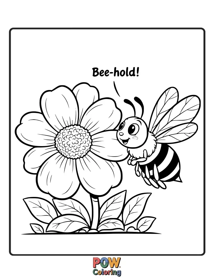 Free coloring page of A bee dwarfed by an enormous, colorful flower, exploring its petals.