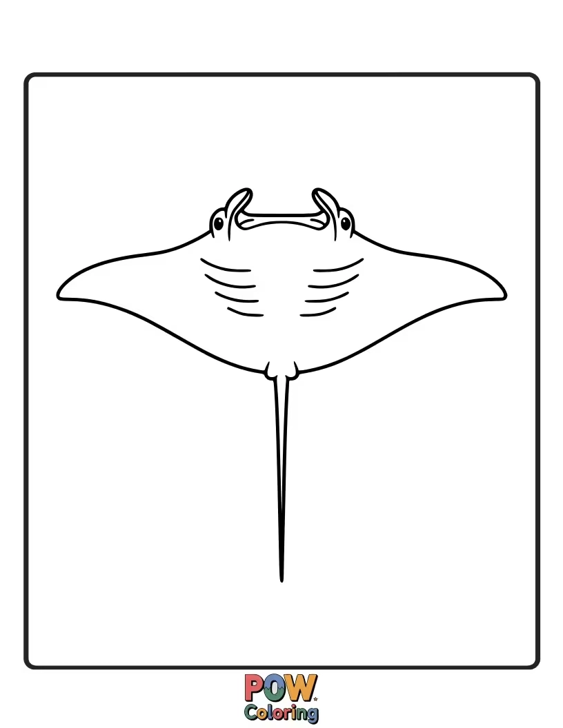 Free coloring page of A large manta ray with wide fins, presenting an impressive outline for children to fill with grand, sweeping colors.