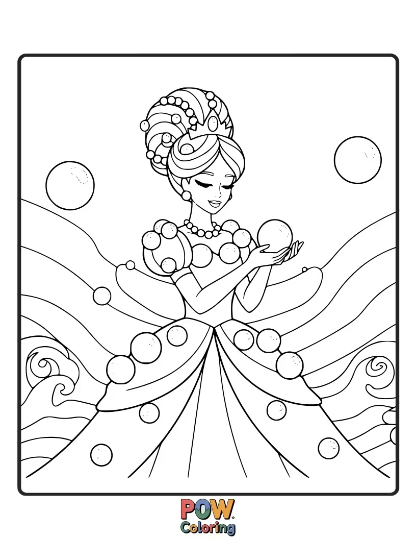 Free coloring page of A mysterious princess wearing a rare and elegant black pearl.