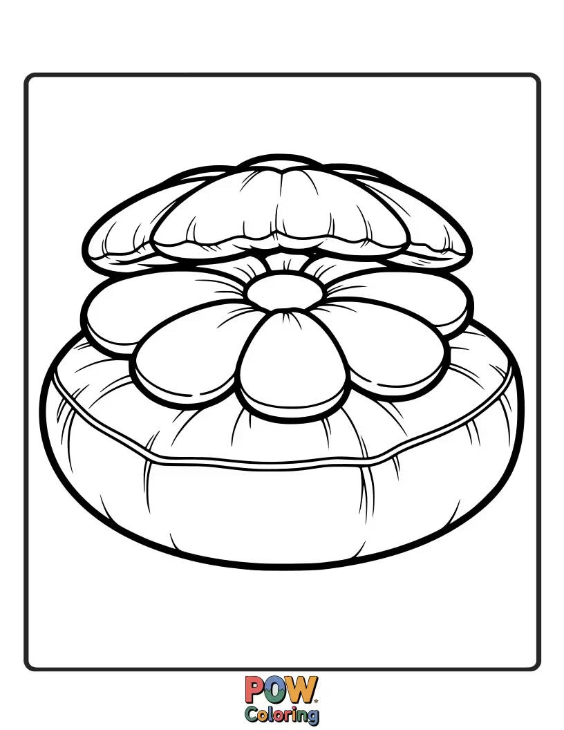Free coloring page of A soft pillow with a single, large, stylized flower blooming from its center. Color its petals and gentle beauty.