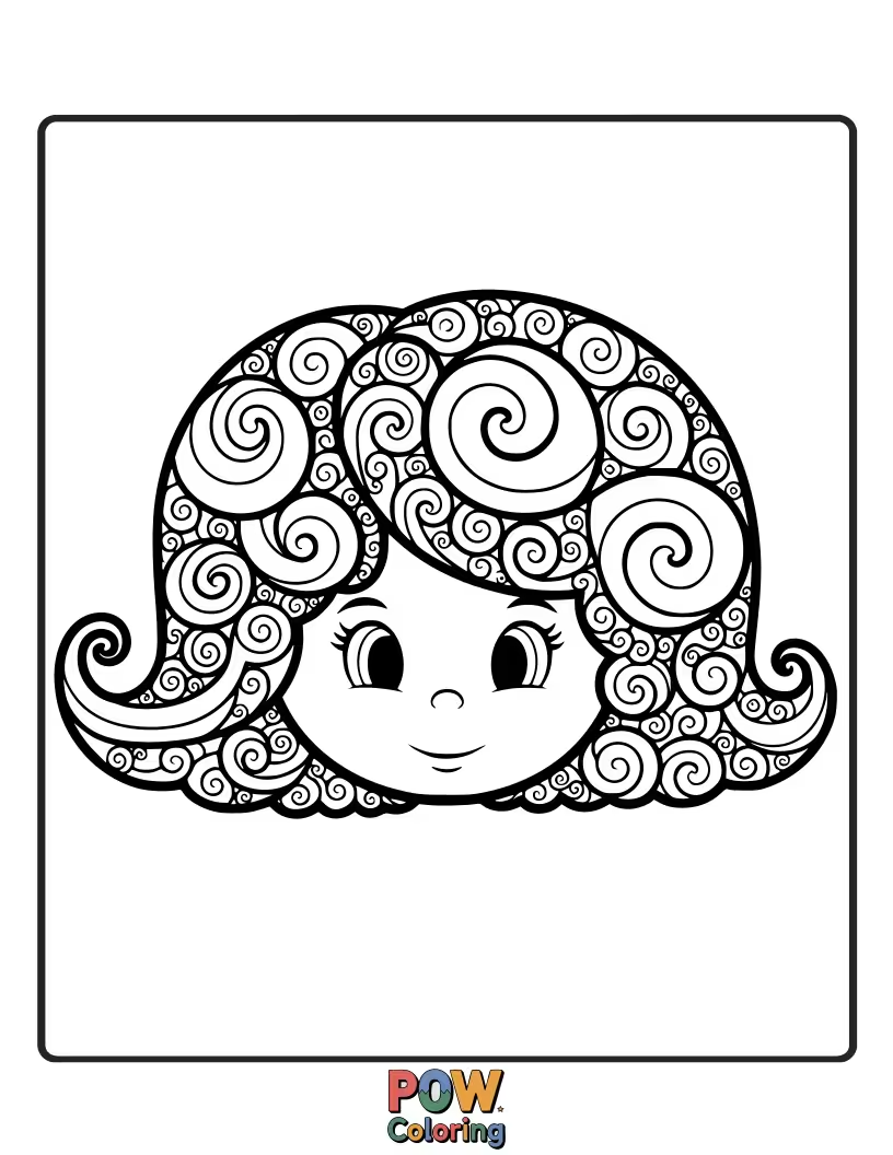Free coloring page of A chic bob haircut with playful swirls incorporated into the style.
