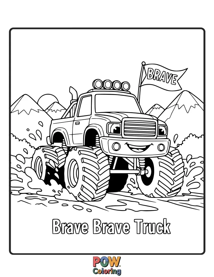 Free coloring page of A heroic food truck with a cape and shield, defending delicious treats with a valiant and adventurous spirit.