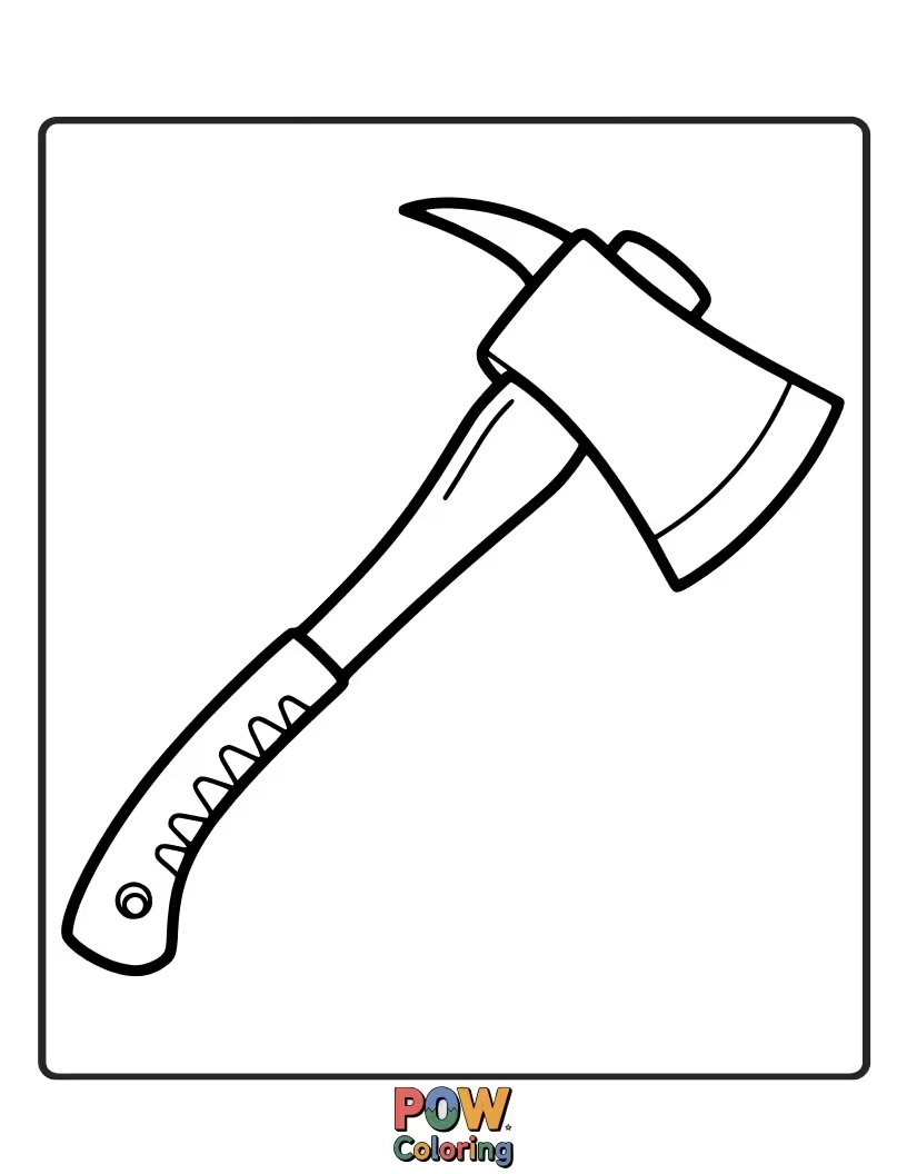 Free coloring page of A sturdy firefighter's axe, a tool of rescue and courage, with bold lines for easy coloring.