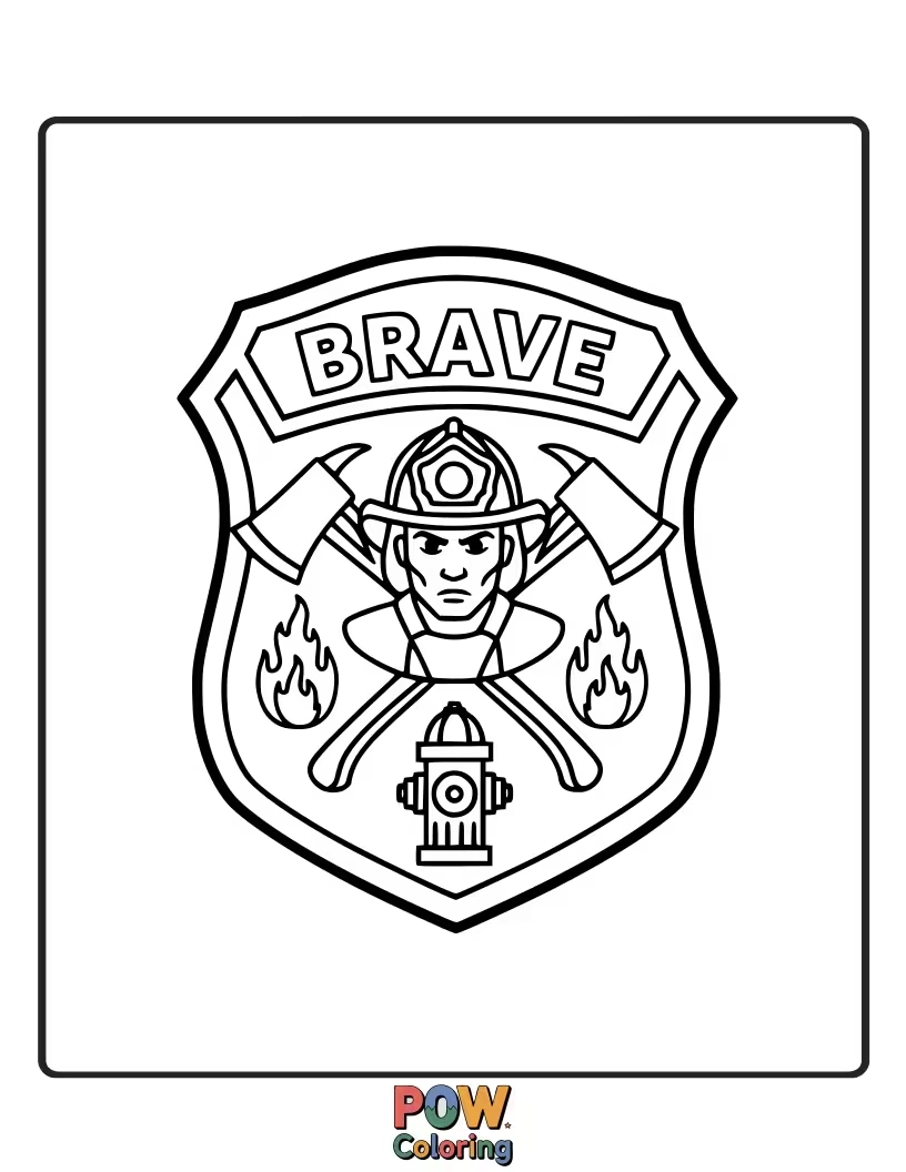 Free coloring page of An official-looking firefighter badge, complete with stars and symbols, perfect for proud little heroes to decorate.