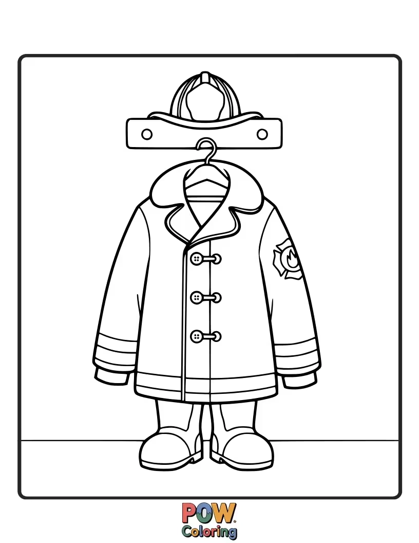 Free coloring page of A protective firefighter's jacket with reflective stripes, encouraging creative coloring and discussions about safety.