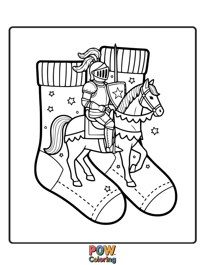 Free coloring page of Protect your feet with these heroic socks! They feature shields, swords, and a brave knight's helmet.
