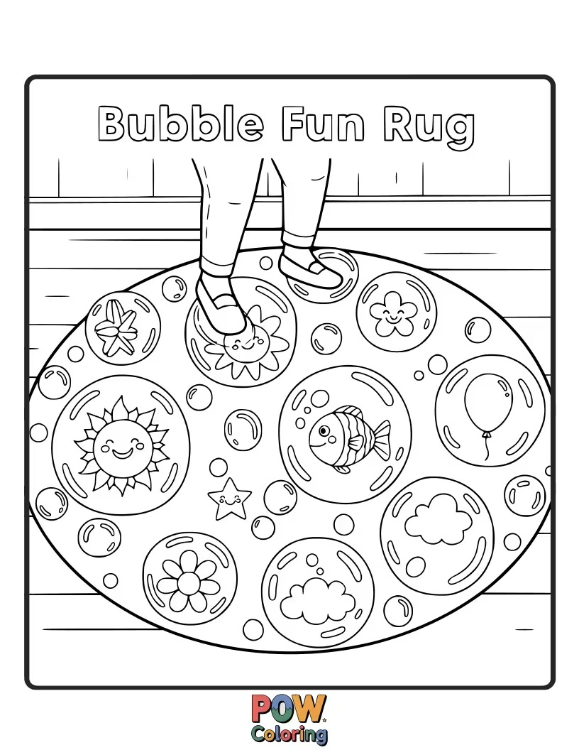 Free coloring page of A rug featuring a cluster of simple, playful bubbles. Imagine the light and airy colors you can add.