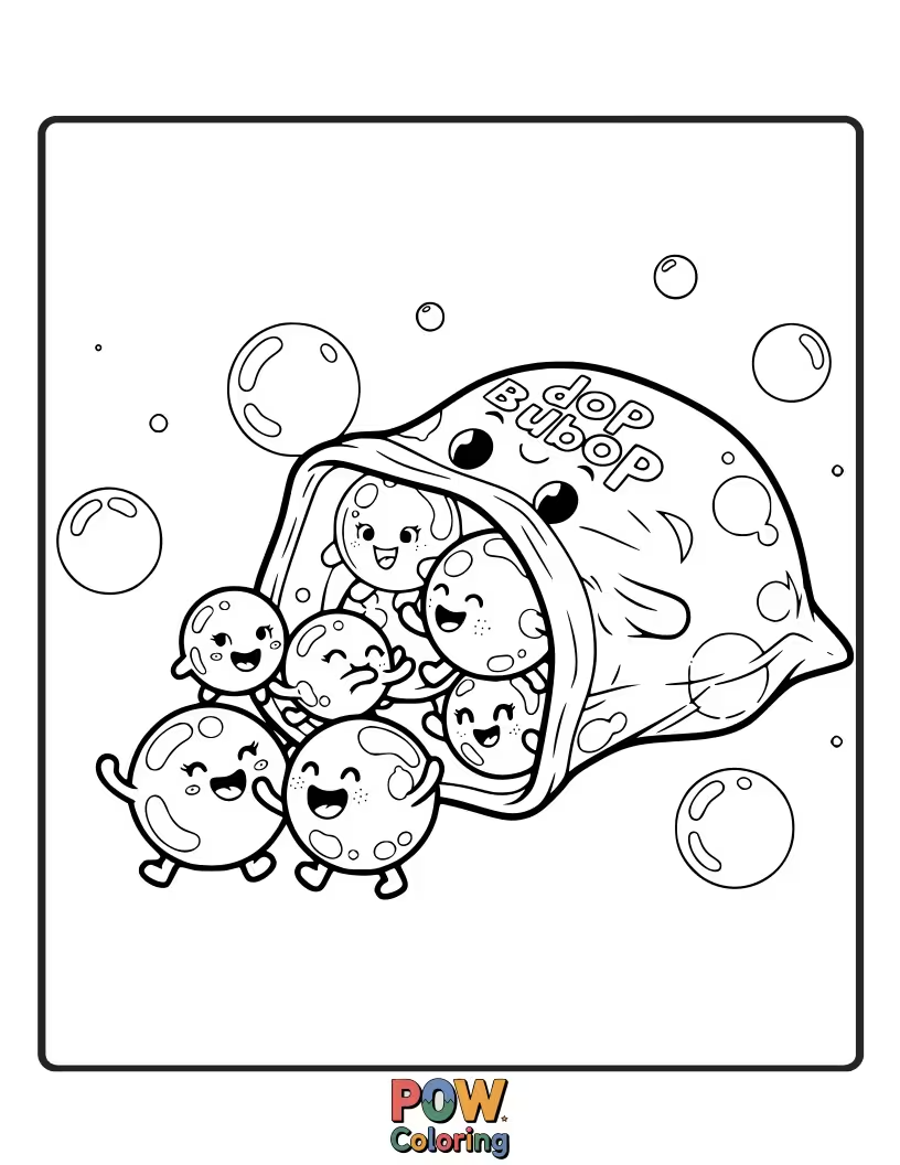Free coloring page of Fun and bubbly bags with scattered circles and effervescent patterns, perfect for a lighthearted and delightful coloring experience.
