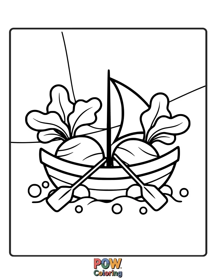 Free coloring page of A round, cheerful beetroot floating on a bubbly pond, enjoying a serene and colorful day.