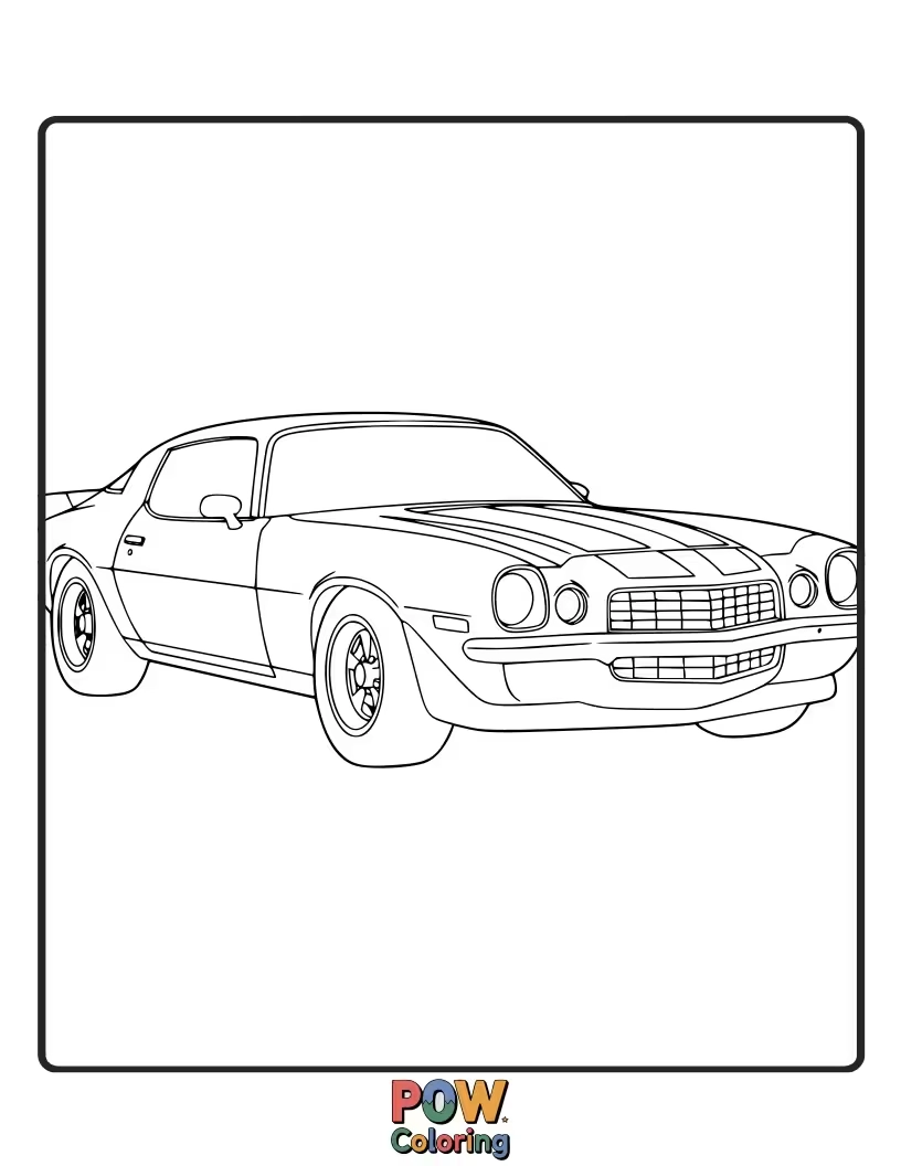 Free coloring page of Bumblebee's sporty yellow car alternate mode, ready to speed across the page with color.