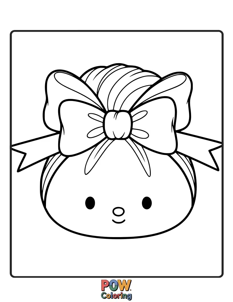 Free coloring page of A sweet bun hairstyle adorned with a charming, oversized bow.