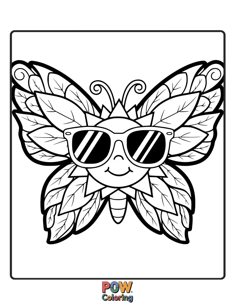 Free coloring page of Elegant sunglasses with delicate butterfly wings, a graceful and artistic design.