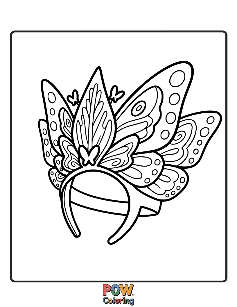 Free coloring page of Imagine a magical crown inspired by fluttering butterfly wings, adorned with delicate patterns and soft colors.