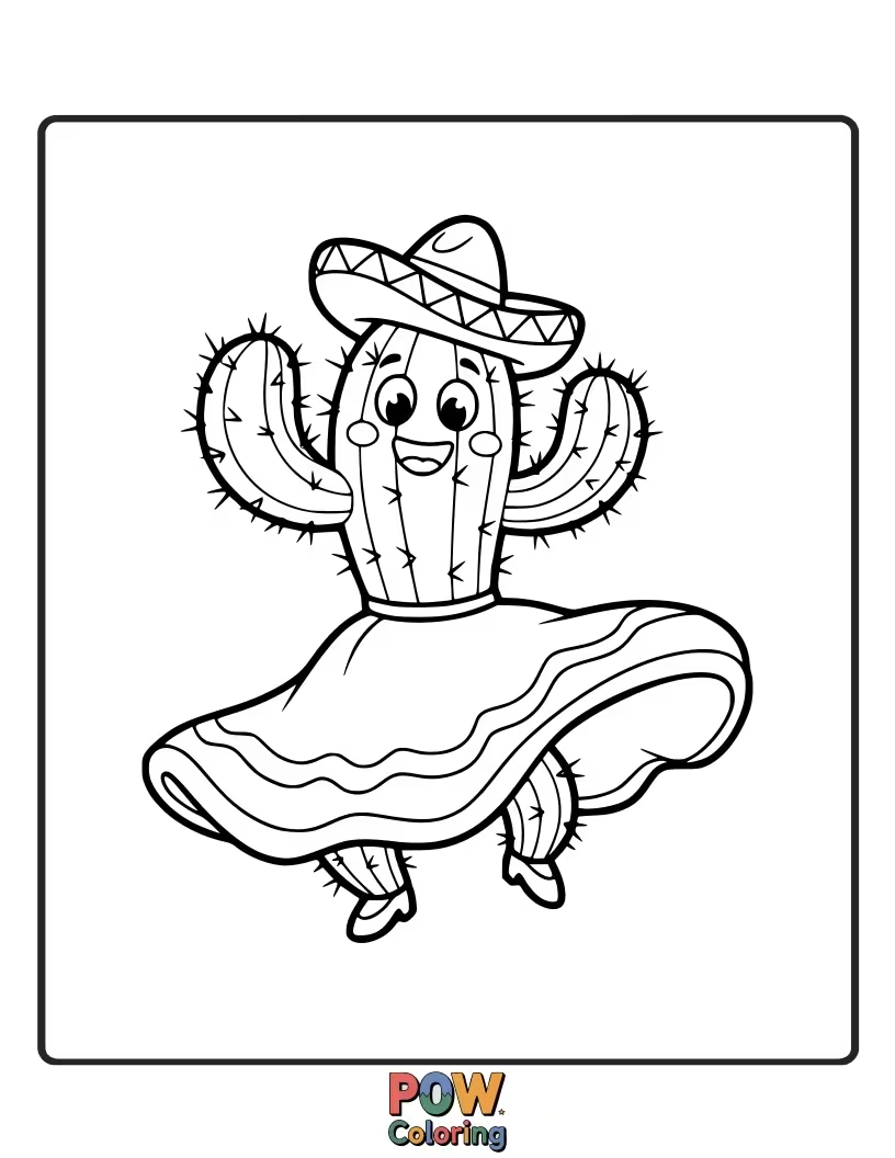 Free coloring page of A graceful cactus twirling and dancing with joy and elegant moves.
