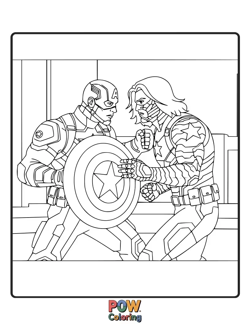 Free coloring page of Captain America in his more modern, tactical gear from the Winter Soldier era. This offers a different costume design to color.