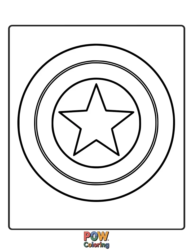 Free coloring page of A bold and detailed illustration of Captain America's famous shield emblem, perfect for a simple yet striking coloring page.