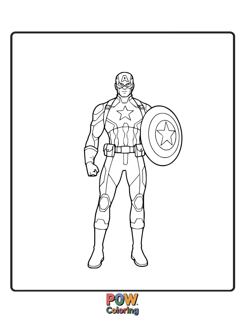 Free coloring page of Captain America exudes an aura of leadership, inspiring those around him. This design emphasizes his influence and guidance.