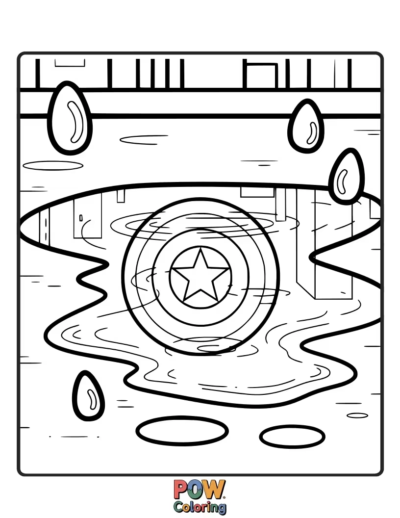 Free coloring page of Captain America's shield reflects a hopeful scene or a cityscape, symbolizing his protection and the world he fights for.