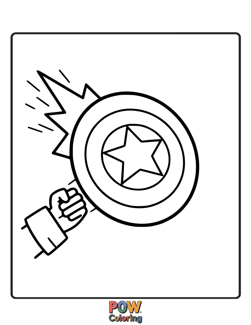 Free coloring page of Focus on the sheer force and speed behind Captain America's shield throw, with motion lines emphasizing its velocity. This shows raw power.