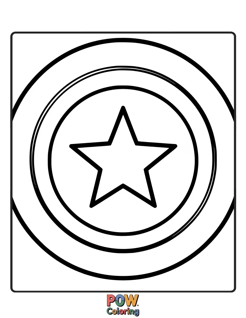 Free coloring page of Focus on Cap's legendary shield, with intricate star patterns and cosmic swirls for a dazzling effect.