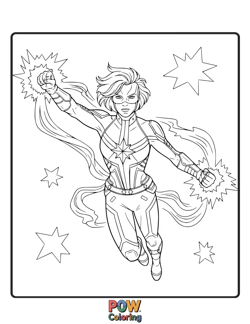 Free coloring page of Depict Carol Danvers in her fully powered Binary form, radiating intense cosmic energy.
