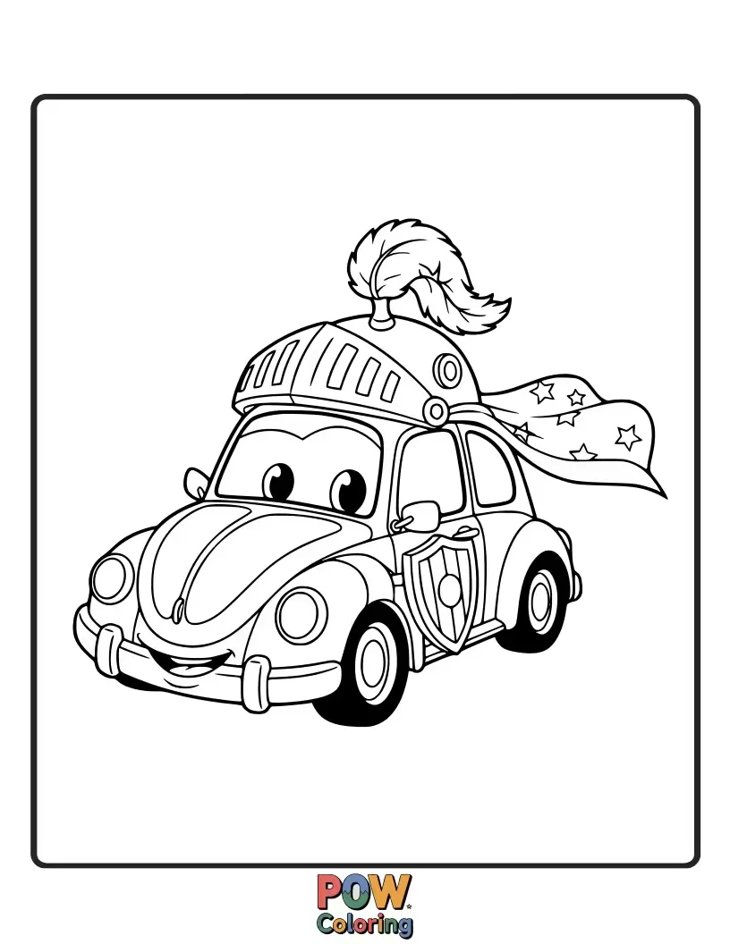 Free coloring page of A car dressed up as a friendly animal, like a lion or a bear, ready for a costume party.
