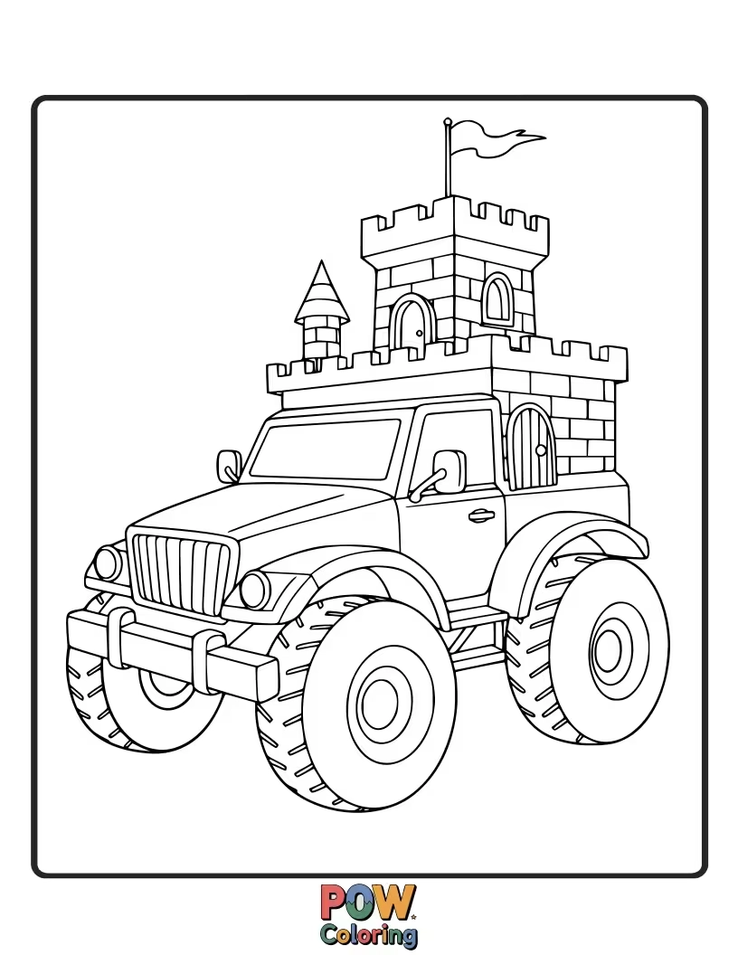 Free coloring page of A majestic race car built for speed, resembling a knight's chariot or a royal carriage.