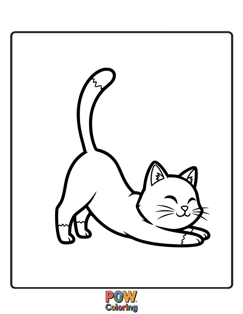 Free coloring page of A flexible cat in a serene pose, stretching gracefully amidst yoga mats and calming incense.