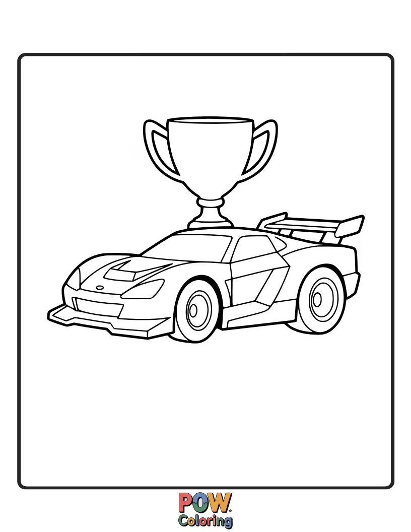Free coloring page of A magnificent race car adorned with gold and silver, celebrating victory and the spirit of competition.