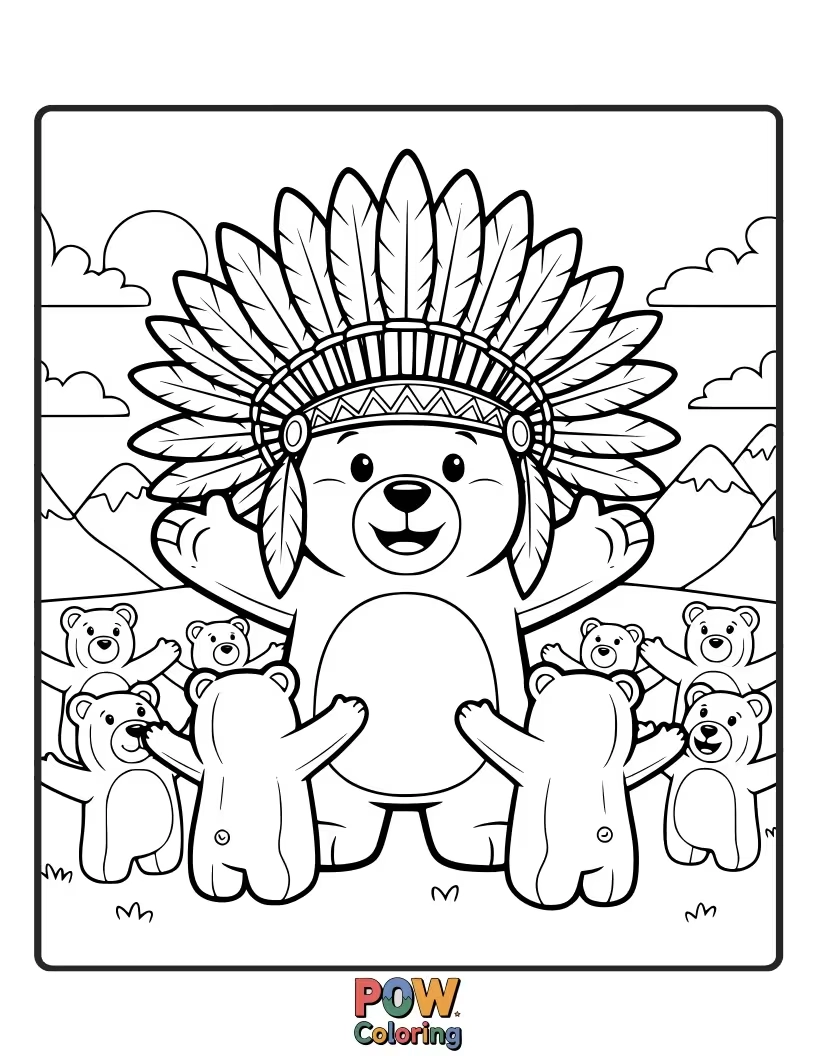 Free coloring page of A cheerful bear chief, made of delicious gummy candy, offers a sweet, huggable design.