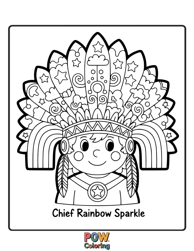Free coloring page of A fluffy cloud chief sprinkles magical rainbow glitter, creating vibrant patterns.