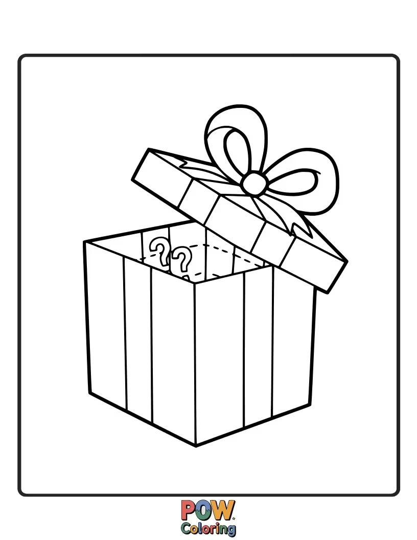 Free coloring page of A beautifully wrapped present with a bow, hinting at the excitement of unwrapping gifts on Christmas morning.