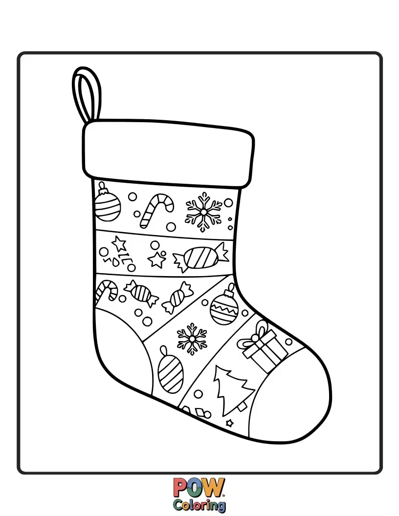 Free coloring page of A repeating pattern of various Christmas stockings, each with unique designs and ready for vibrant colors.