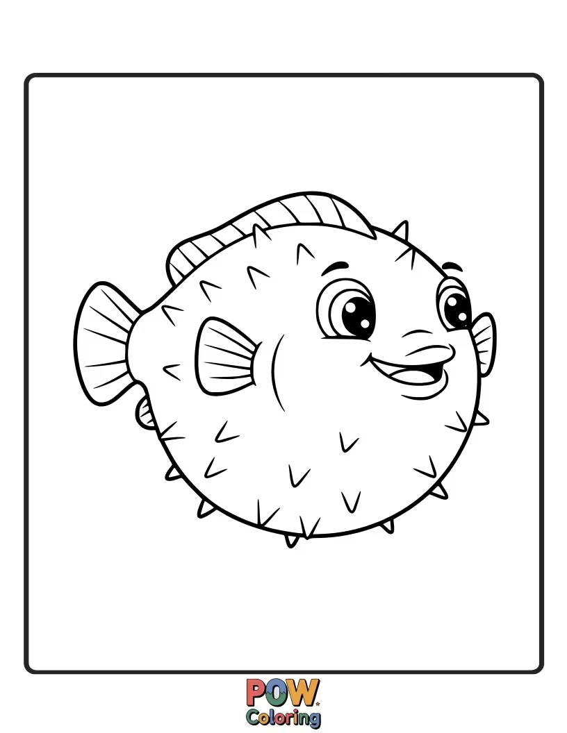 Free coloring page of An adorable, round pufferfish ready to be colored, with simple textures to make it stand out when completed.