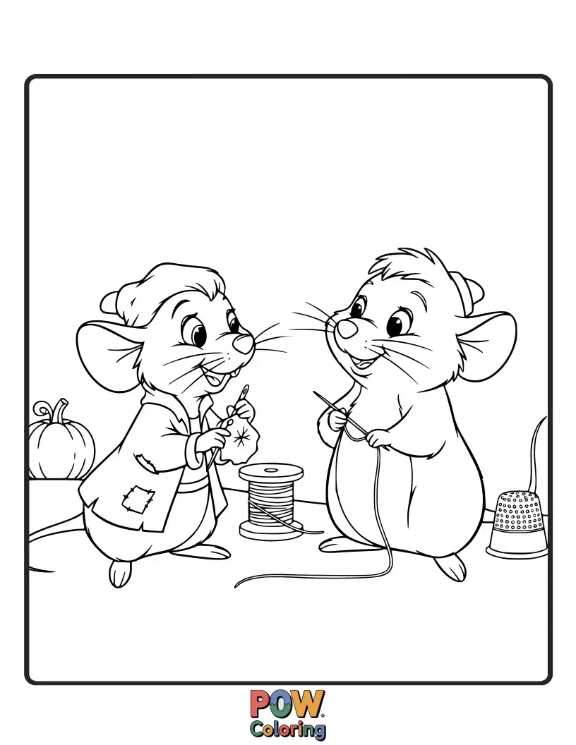 Free coloring page of A group portrait of Cinderella's adorable mice companions, each with a unique personality and expression.