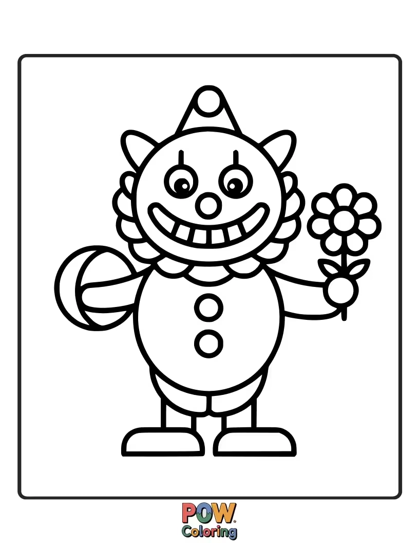 Free coloring page of This sweet clown befriends a big, cuddly, and not-so-scary monster.