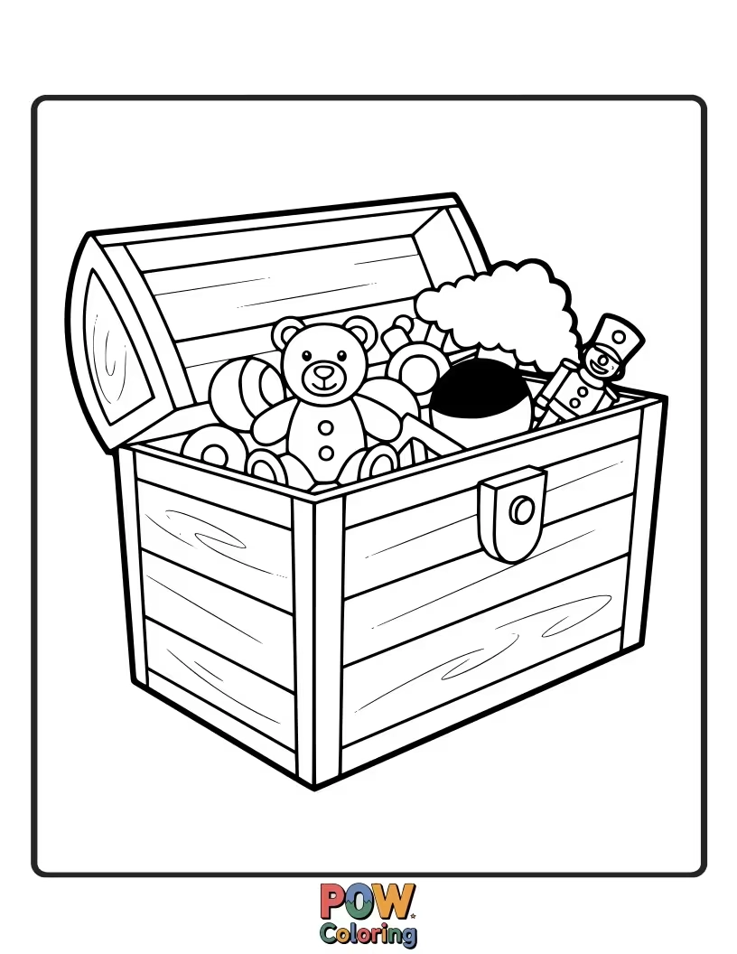Free coloring page of A playful clown surrounded by a treasure trove of fun and unique toys to color.